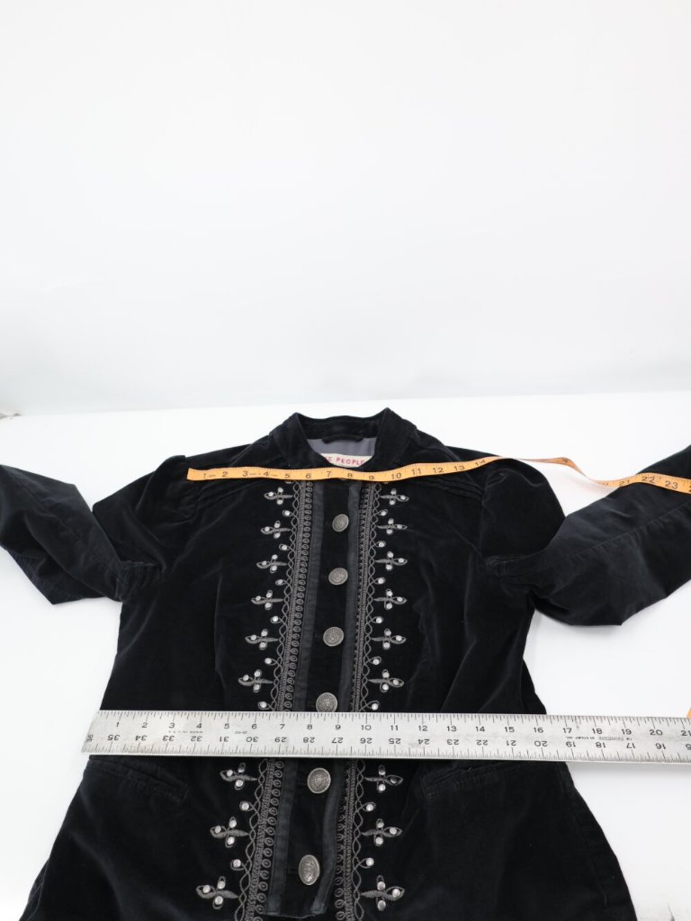Free People Maven Velvet Black Jacket womens small military cavalry buttons  Has - Picture 11 of 14